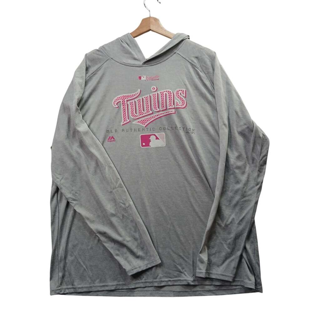 Minnesota Twins Majestic MLB Authentic Collection Pink Grey Hoodie 2XL